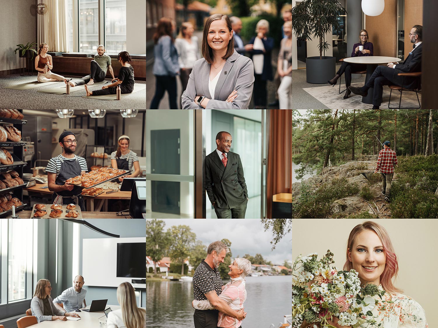 Collage av bilder från 2022 av Fotograf Satu Knape i Linköping. Porträttbilder av företag och familjer som umgås.